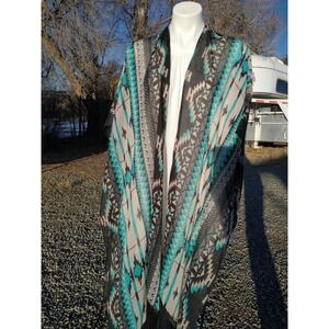 Colleen Lopez Aztec Southwestern Geometric Print Shawl featuring Black Fringe